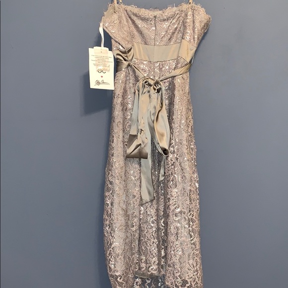 Silver Lace Cocktail Dress with Bow in back - Picture 4 of 8